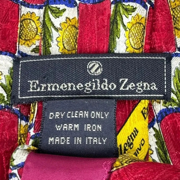 Ermenegildo Zegna Red Blue Gold Sunflowers Abstract 100% Silk Neck Tie Italy 59” - Picture 8 of 11